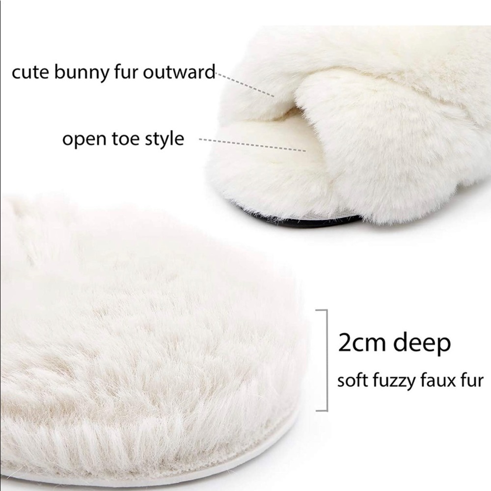 New Soft Furry Criss Cross Slippers S - Picture 5 of 10